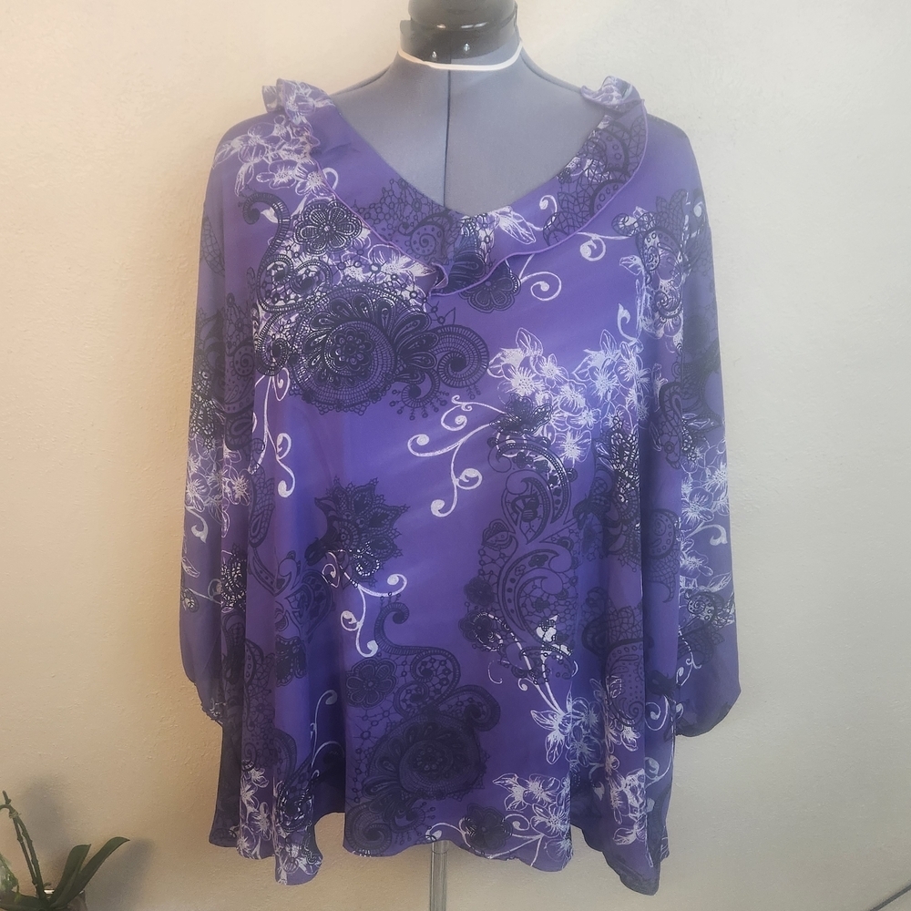 Chelsea Studio Elegant Purple Floral Blouse 34/36 (5642)